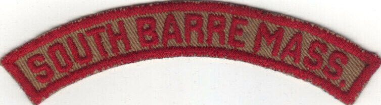 BOY SCOUT SOUTH BARRE MASS. TRS TAN & RED COMMUNITY/STATE STRIP COMBO UNLISTED