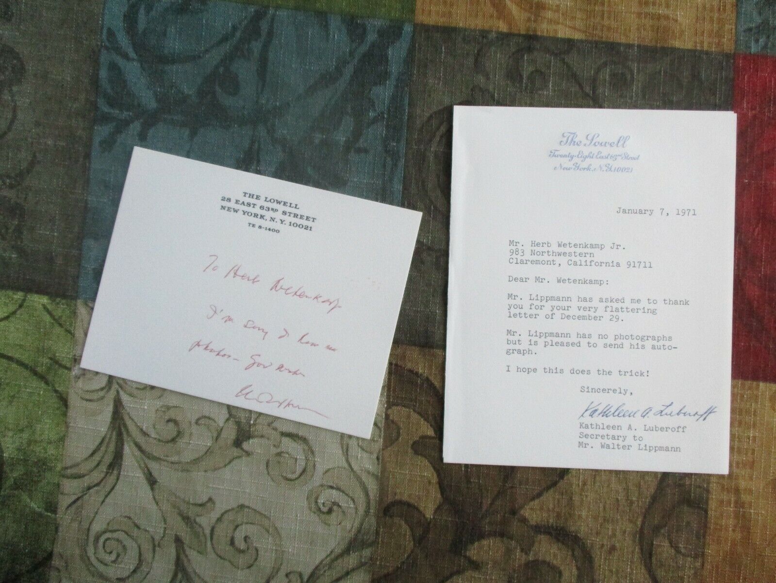 Walter Lippmann (Cold War,Author,Pulizer Prizes) signed The Lowell letter