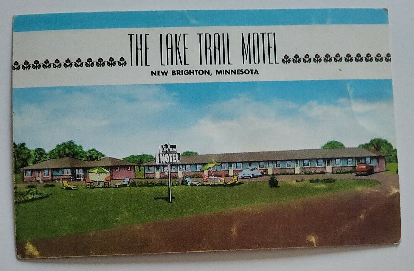 1950s New Brighton Minnesota Postcard The Lake Trail Motel Highway 8 Roadside