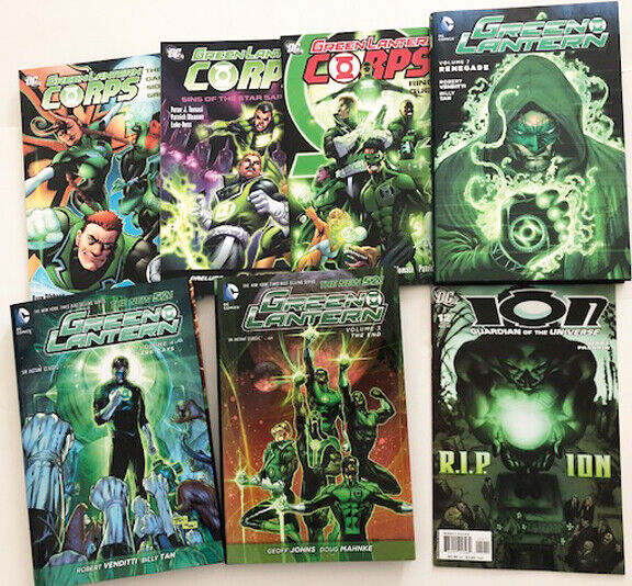 GREEN LANTERN Vol 3-4, 7 HARDCOVERS, 3 GL CORPS paperback trades, ION #12 (DC)
