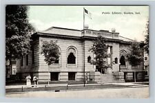 Goshen IN-Indiana, Public Library & Drinking Fountain, c1910 Vintage Postcard picture