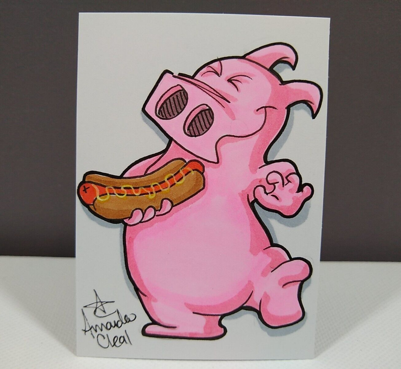 🐷 Original Cartoon Sketch Card RUPERT PLINKERTON 1/1 ACEO PSC ATC Junk.Food.Art