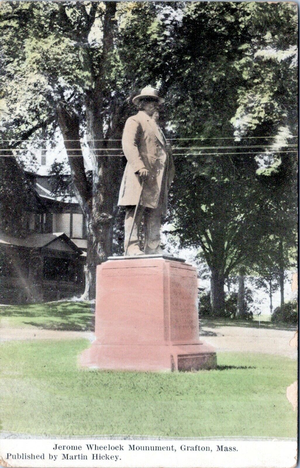 1910 GRAFTON MA Jerome Wheelock Monument Statue Postcard EH