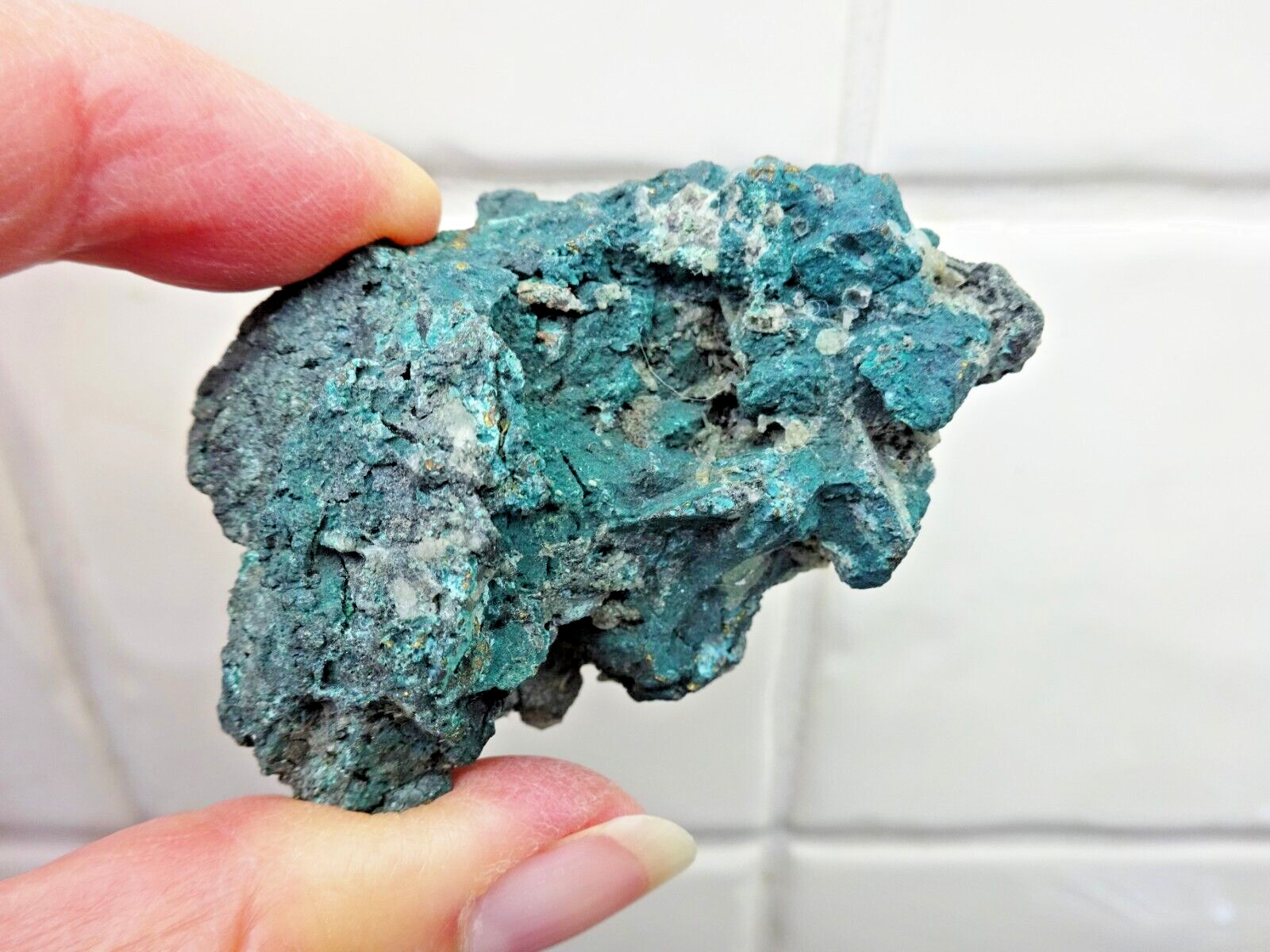 Chalcopyrite with Malachite coating, Cornwall. Provenance The Levers Collection