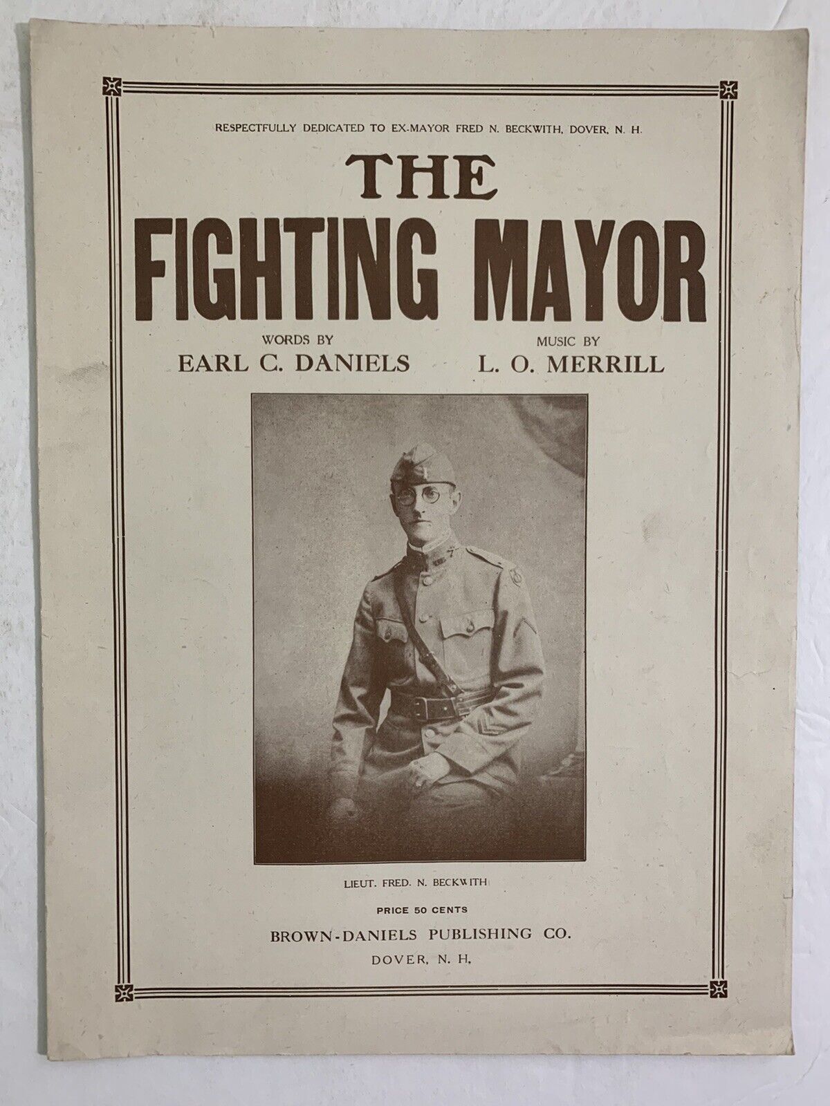 The Fighting Mayor Fred Beckwith Dover NH 1919 WWI Sheet Music