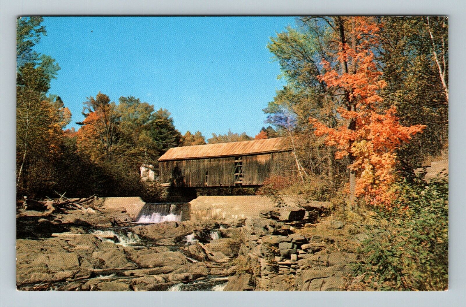 Thetford VT- Vermont, The Covered Bridge, Outside, Autumn, Vintage Postcard
