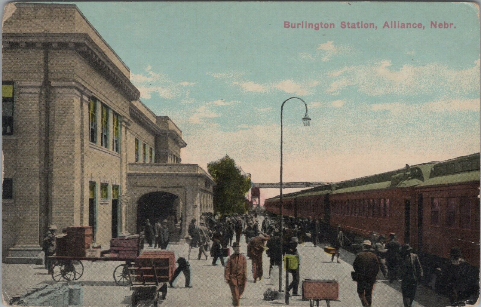Burlington Station train platform water barrel Alliance Nebraska c1910 A426