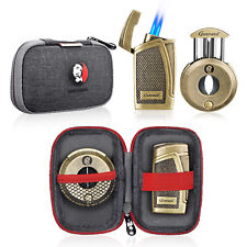Cigar Cutter and Lighter Set Sharpening Blade Engraved Cigar Guillotine &Retro picture