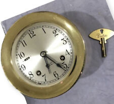 CHELSEA VINTAGE SHIPS BELL CLOCK~4 1/2 IN DIAL~1977~HINGED + KEY picture