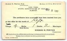 1907 WILLIAMSVILLE NY STATE DEPT OF HEALTH BIRTH/DEATH/MARRIAGE REPORT CARD P709 picture