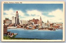 Skyline Baltimore Harbor Maryland linen Postcard picture