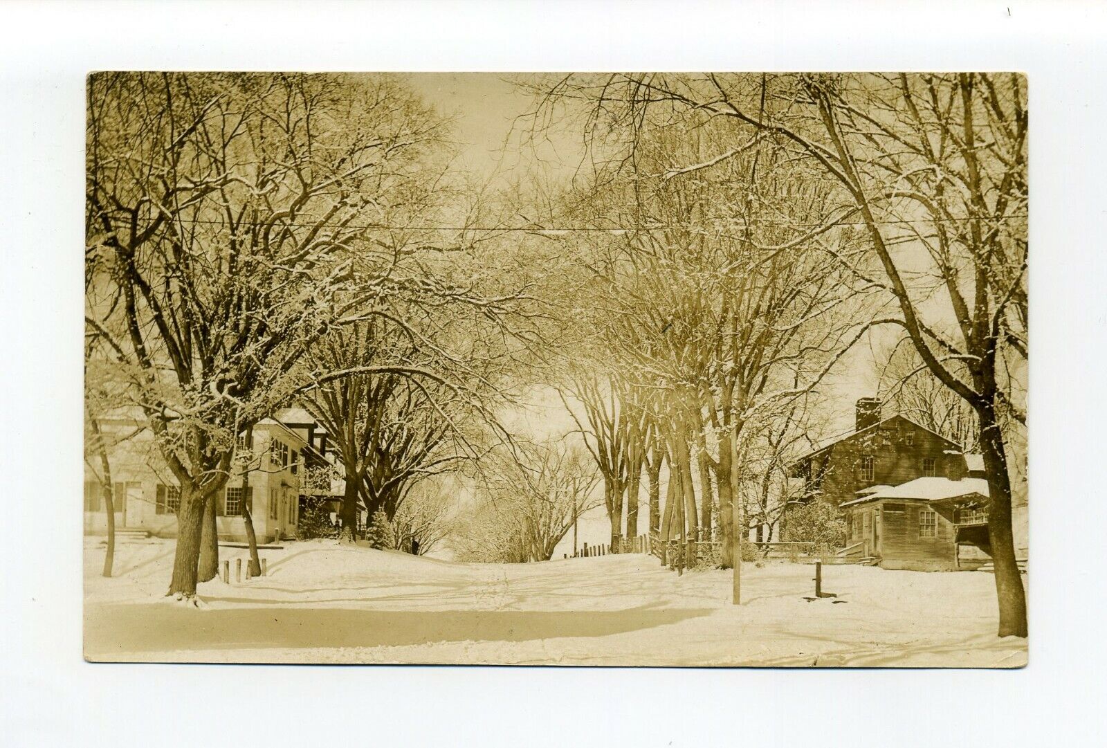 Brookfield or Brookline MA Mass antique RPPC photo postcard, homes, street, snow