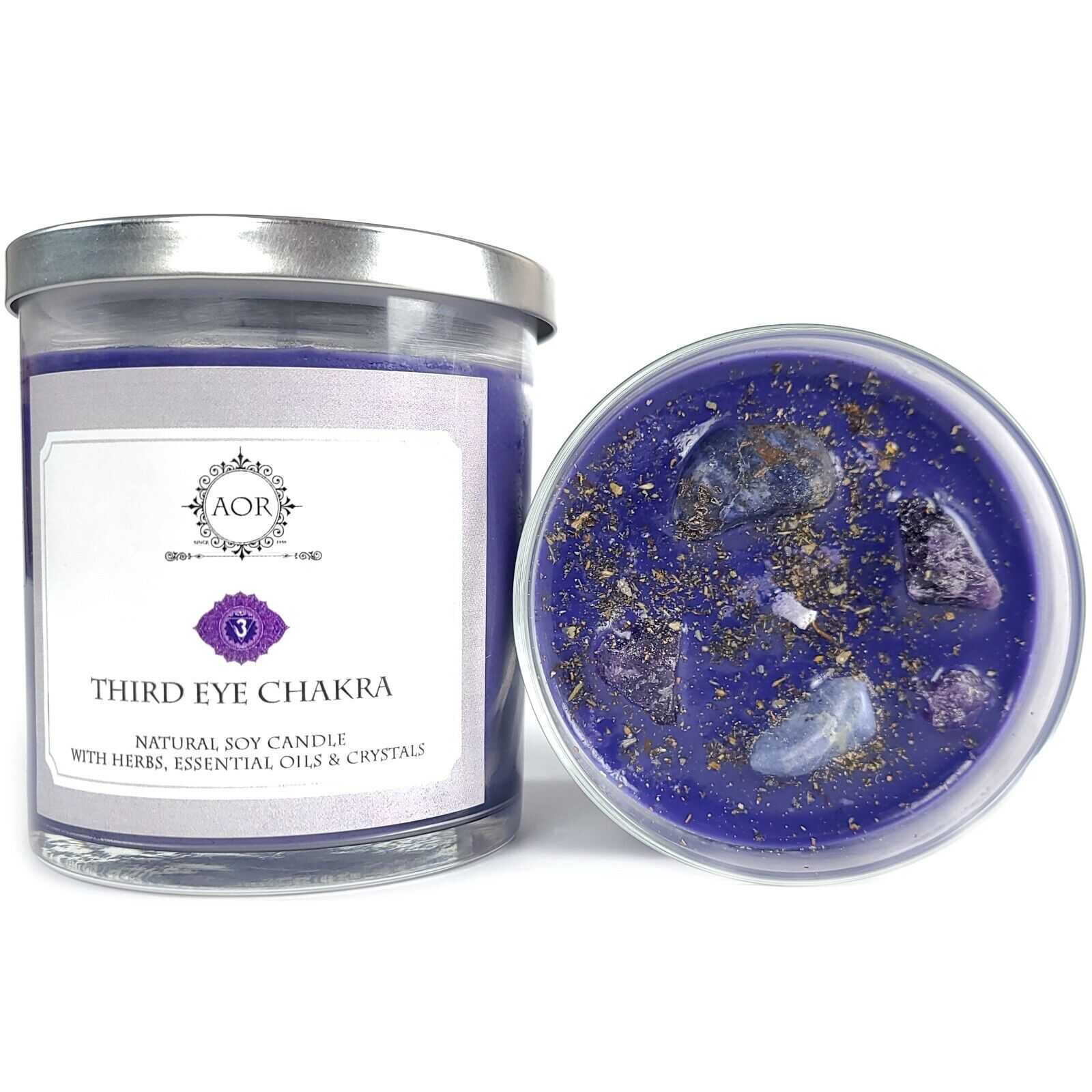 Third Eye Soy Chakra Candle W/ Crystals Herbs Yoga Magick Grounding Wiccan Pagan
