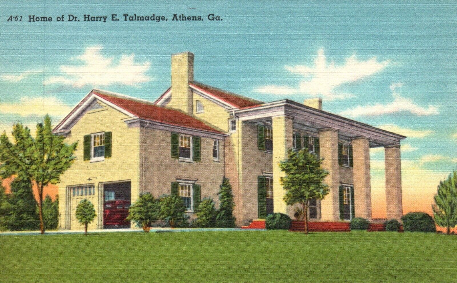 Athens, Georgia, GA, Home of Dr. Harry E. Talmadge, Linen Vintage Postcard e5997