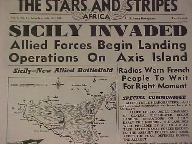 VINTAGE NEWSPAPER HEADLINE~WORLD WAR ARMY INVASION NAZI SICILY ITALY BATTLE WWII