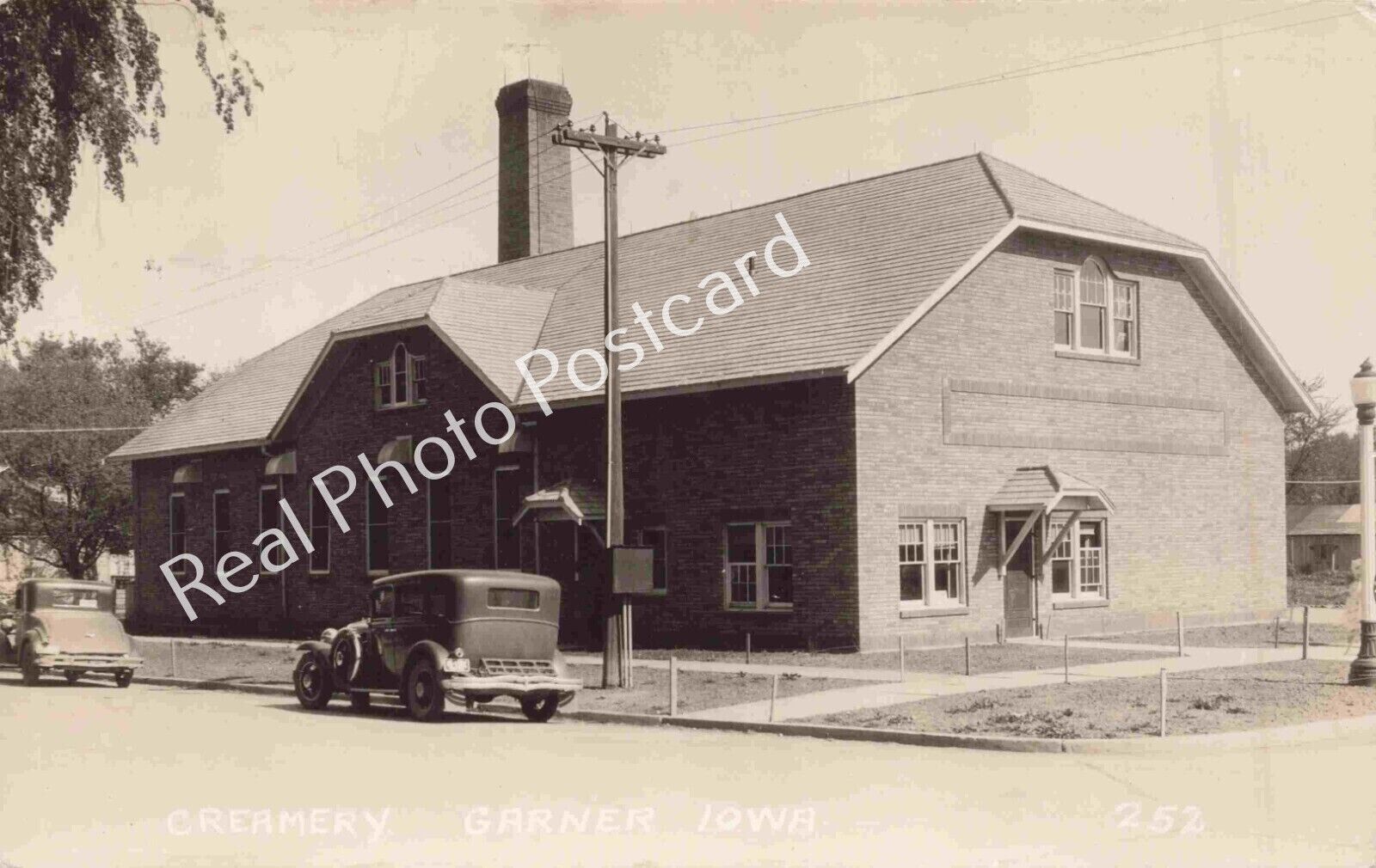 Creamery in Garner Hancock County Iowa 1930s Old Cars Real Photo Postcard RPPC 