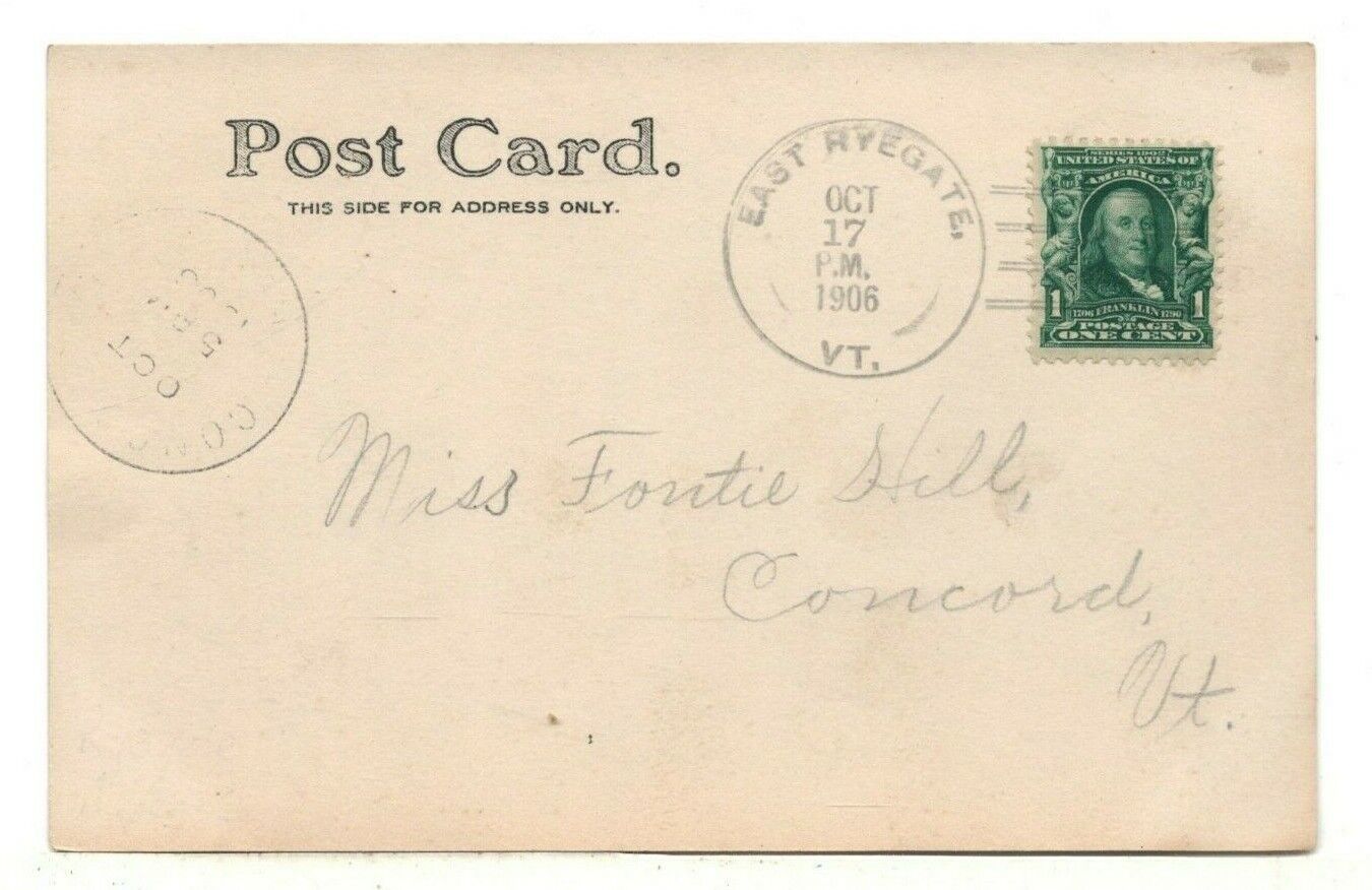 VERY RARE 1906 PC: East Ryegate Vermont Postmark 
