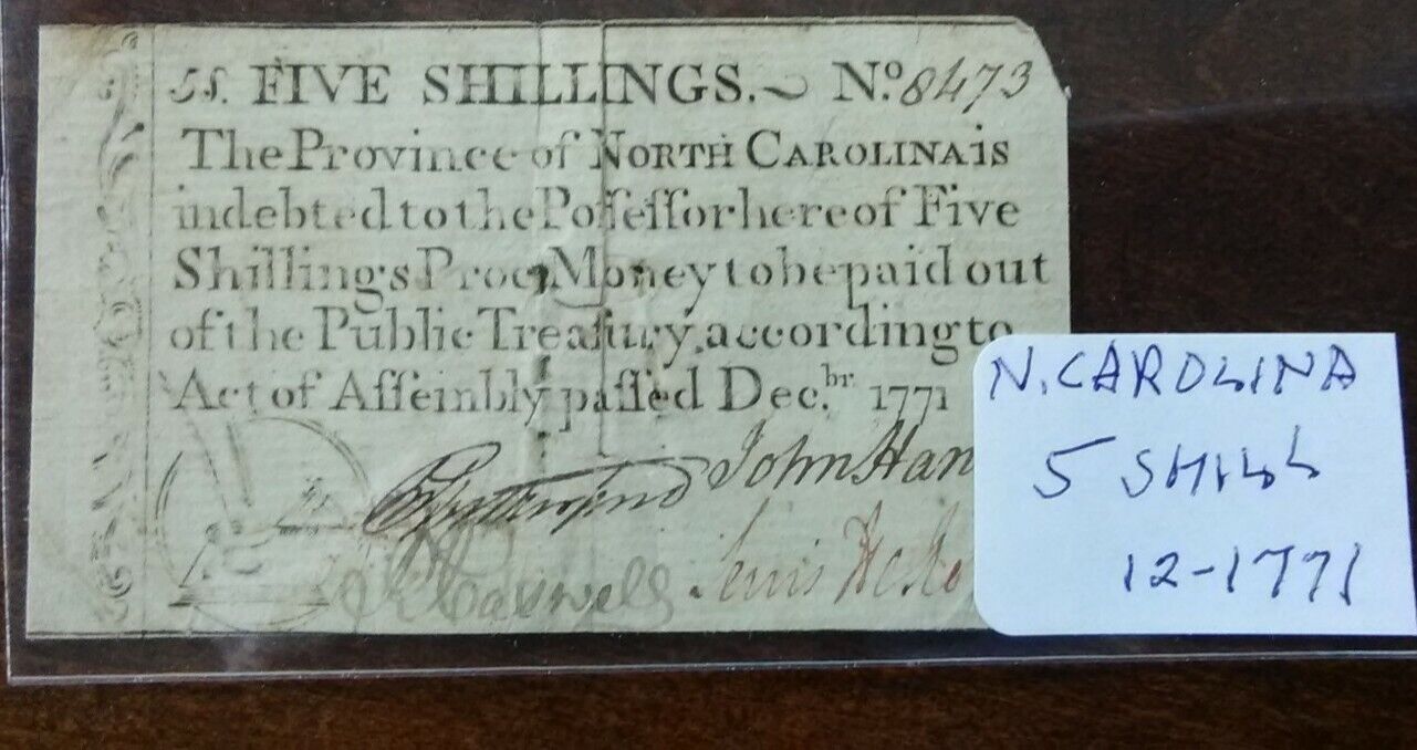 5 SHILLING NOTE..NORTH CAROLINA 1771