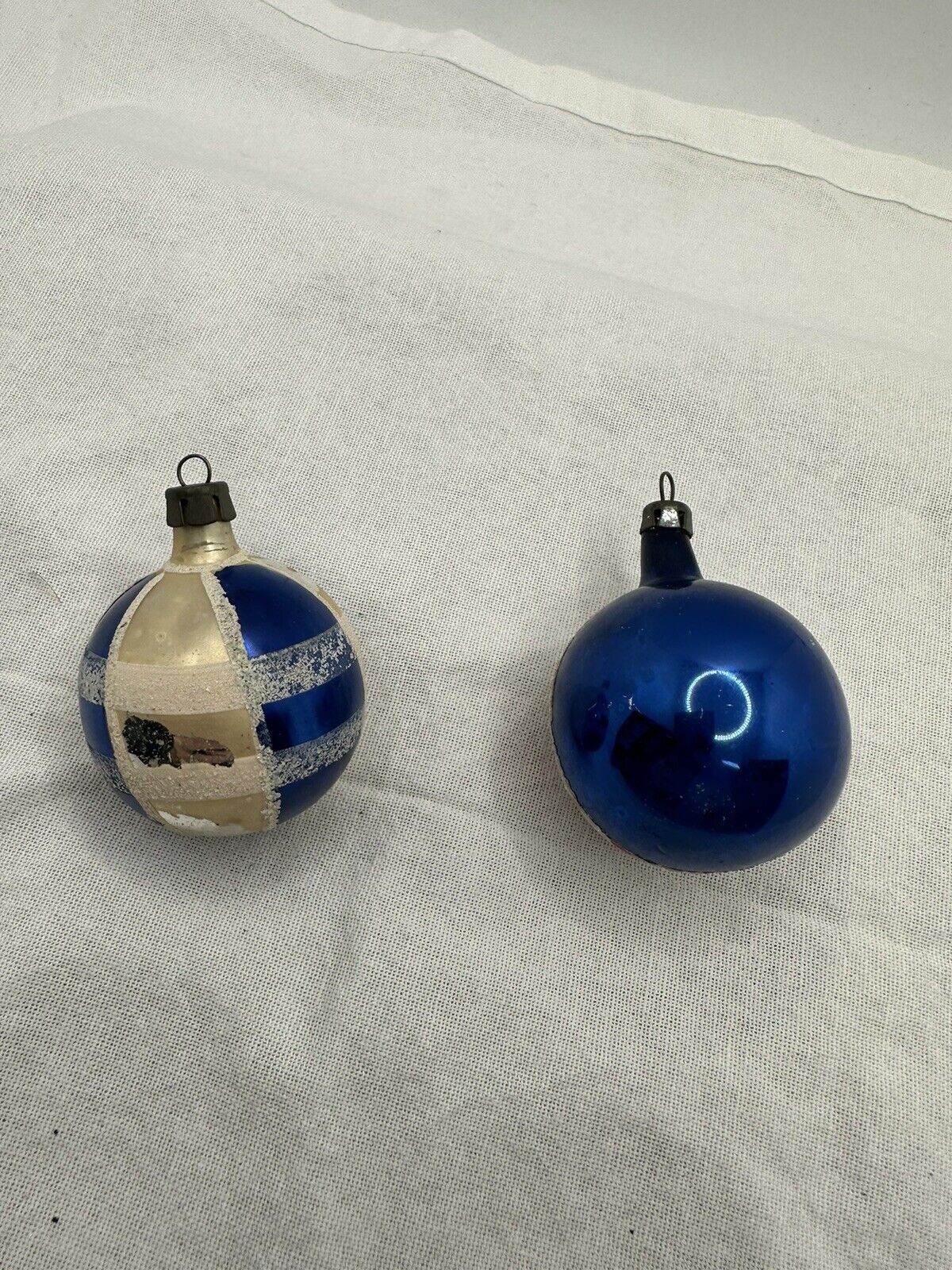 Vintage Mica Ornaments Blue/White made in Holland set of 2