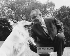 LYNDON B. JOHNSON WITH HIS WHITE COLLIE DOG 