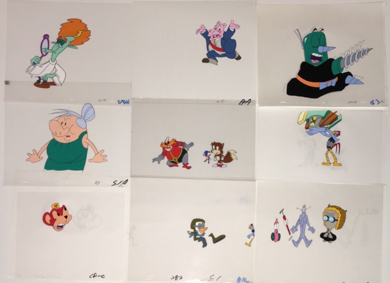 LOT of 13 Adventures of Sonic the Hedgehog Cels READ DESCRIPTION FOR CONDITION