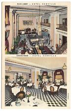 Danville Virginia VA Hotel Danville Main Lobby and Dining Room Vintage Postcard picture