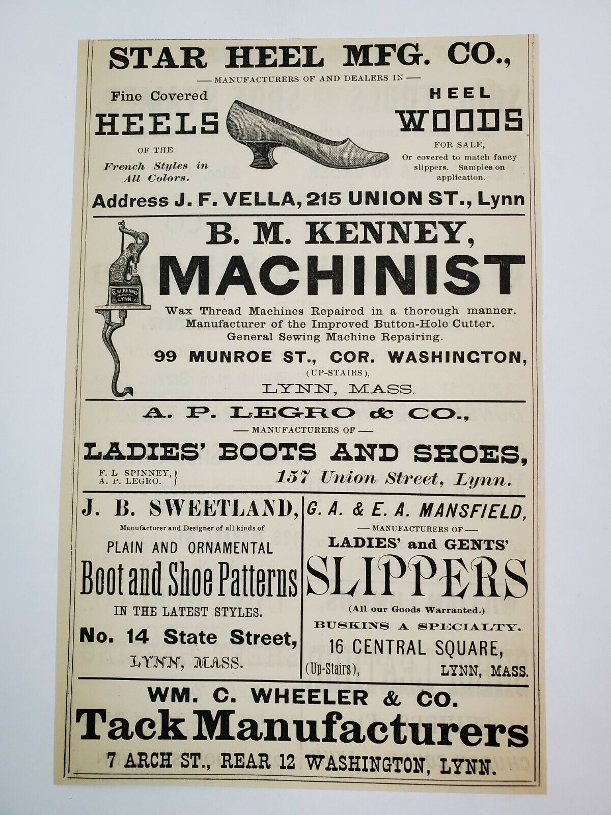 1887 Lynn Massachusetts Advertisement Shoes Cilley Roney Lummus Legro Wheeler 