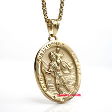 Gold Religious St Saint Christopher Catholic Medal Medallion Pendant Necklace picture