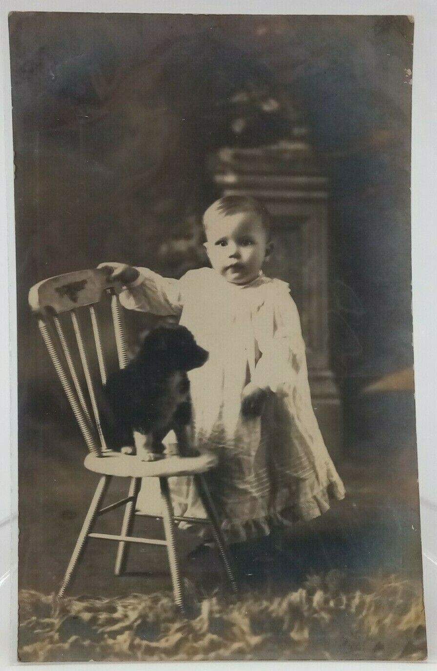 ANTIQUE EARLY 1900s Postcards  * CHILDREN * puppy, dog, chair, baby cute outfit