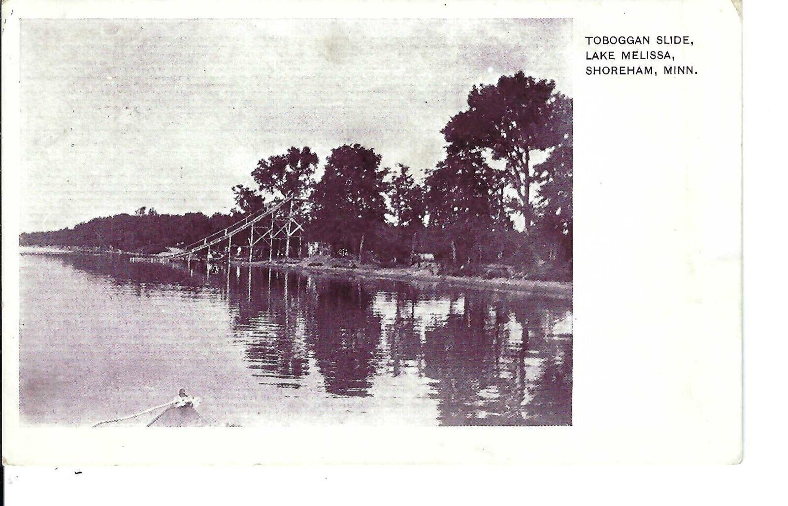 Postcard Minnesota Shoreham Toboggan Slide Lake Melissa posted 1908