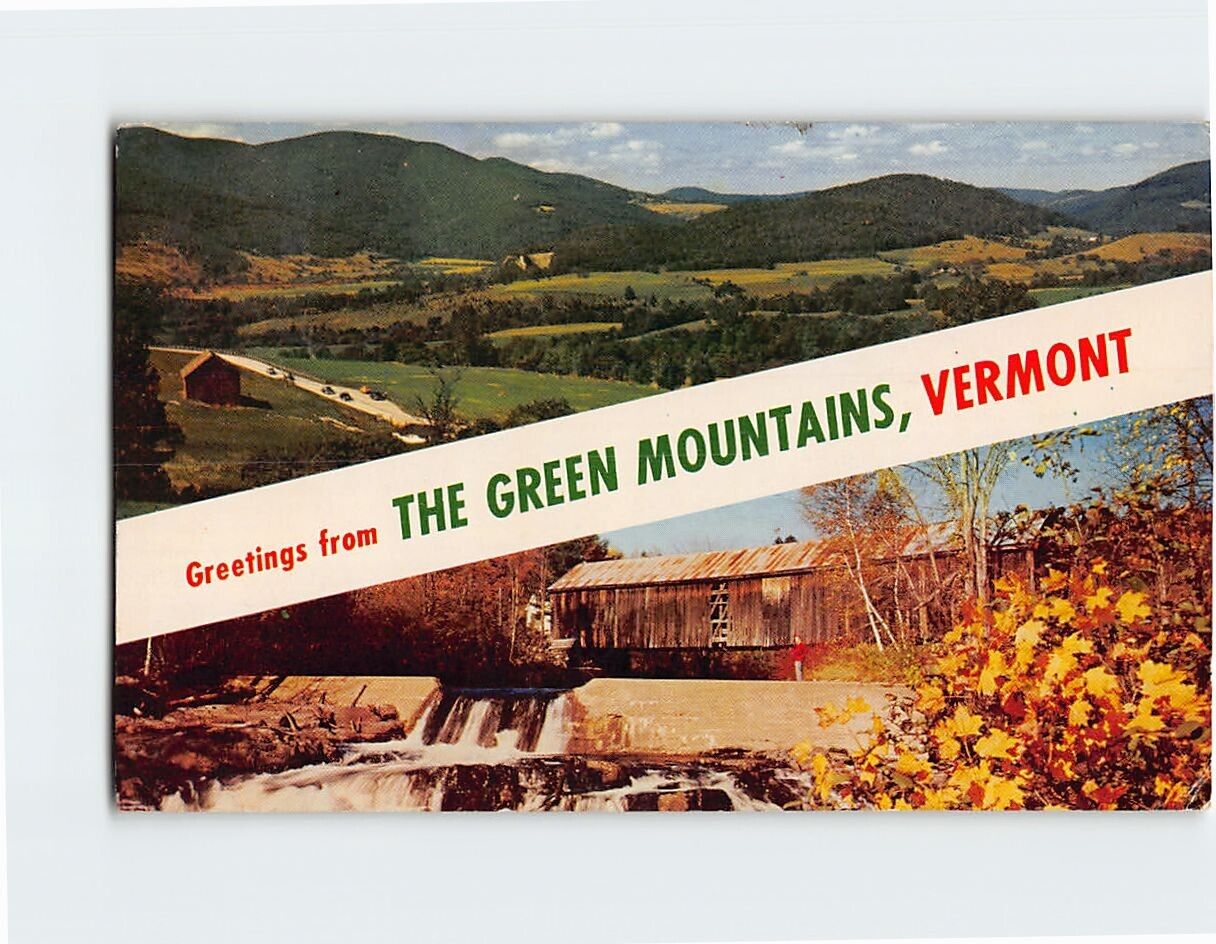 Postcard Green Mountains Pownal Valley Covered Bridge Thetford Center Greetings