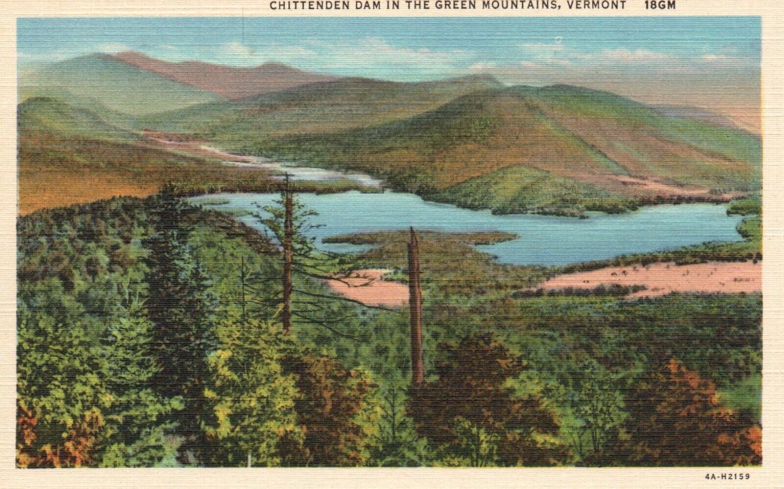 Postcard VT Green Mountains Vermont Chittenden Dam 1934 Linen Vintage PC H4170