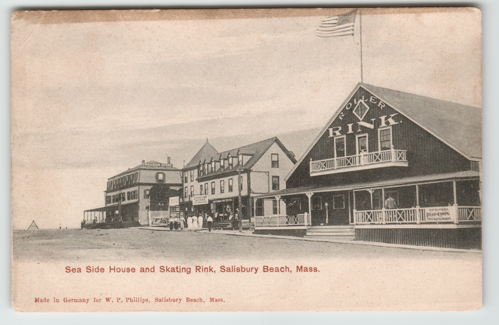 Postcard RPPC Sea Side House and Roller Skating Rink in Salisbury Beach, MA.