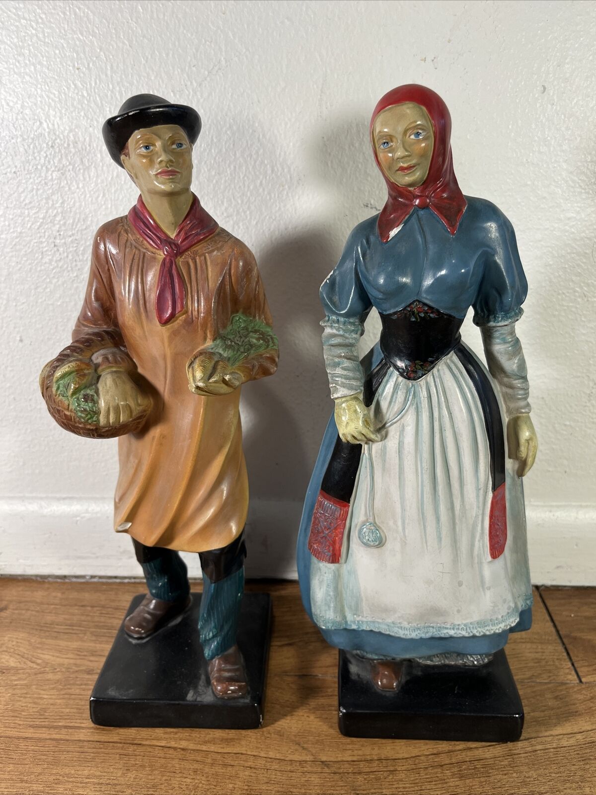vintage coventry ware pair of statues peasant woman russian man 14 inch