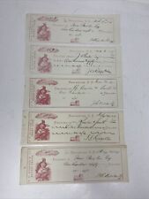 1875 J.S. Kidder Depot Store Receipt Check Lot of 5 Antique Livingston Printer picture