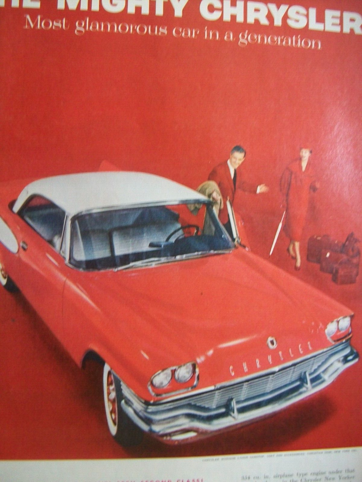 1957 57 Chrysler  Windsor 2-dr hardtop large color magazine car ad- Dior coat