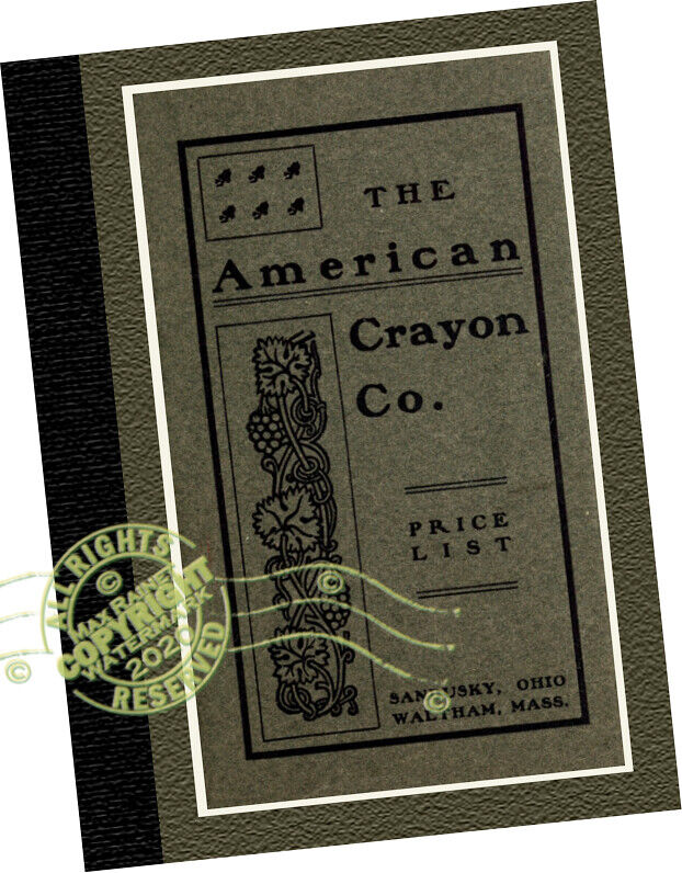 American Crayon Co (1902) CATALOGUE boxed packaged wax oil crayons Sample models