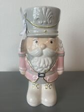 Arlington Designs Holiday Pink Gray Gold Ceramic Nutcracker Canister Cookie Jar picture