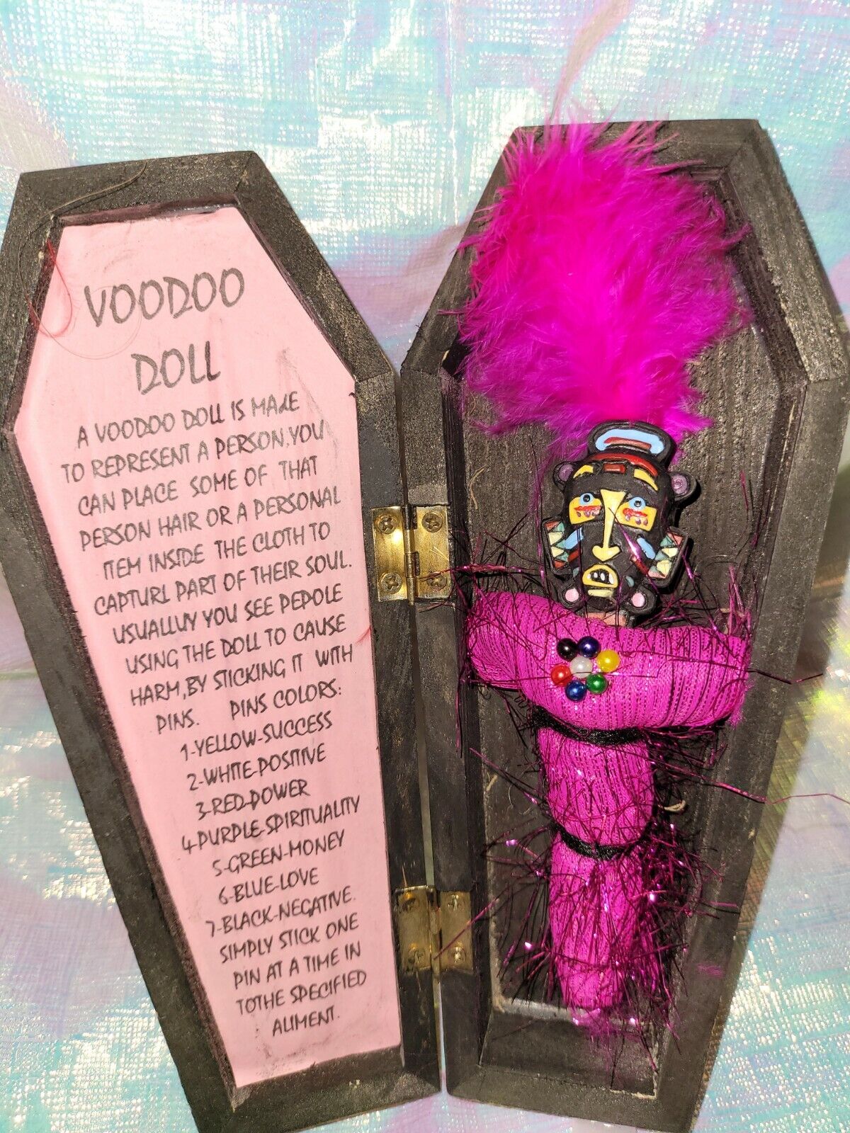 new orleans voodoo doll In Coffin with pins