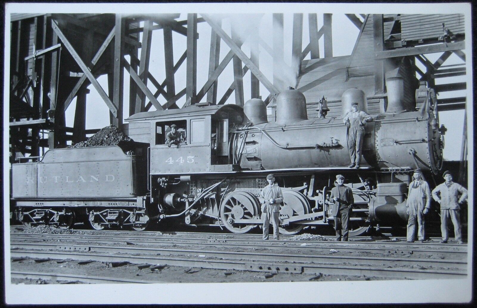 Rutland 445 Vermont Train Railroad Locomotive Conductor Alburgh VT RPPC Postcard
