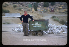 Orig 1960's SLIDE View of Man w an Old Comstock Mine Cart Virginia City NV picture