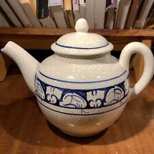 Vintage Cobalt Creme Crackle Glaze Teapot~The Potting Shed~Concord MA picture