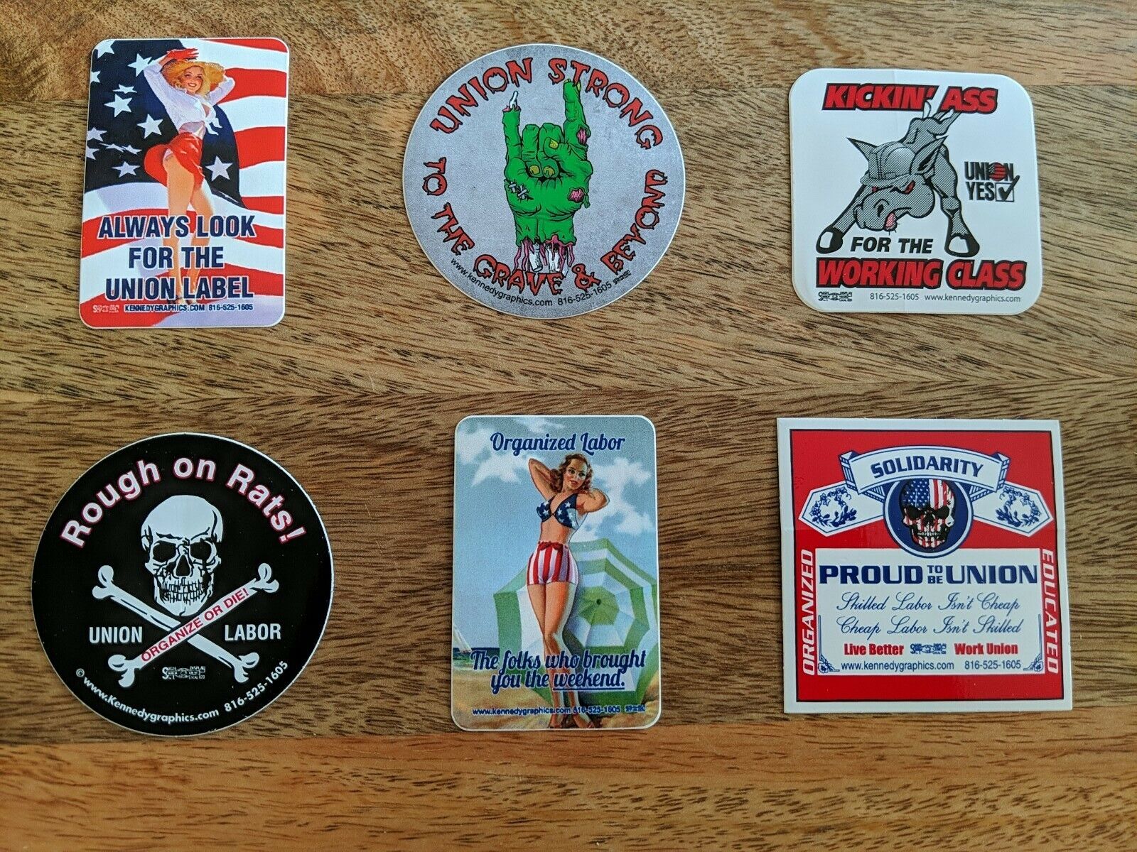 Lot Of 6 Union Printed Hardhat Stickers funny zombie pin up beer kick ass skull