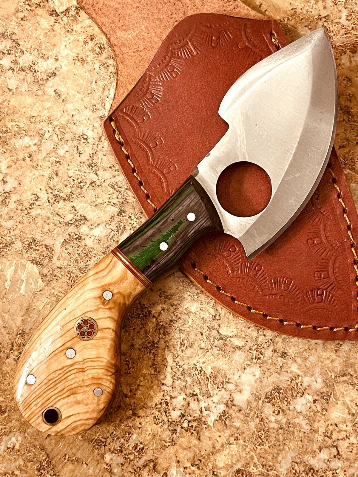 D2 Steel Hunting Skinner Knife Olive Wood Handle Custom Handmade Knife Skinner