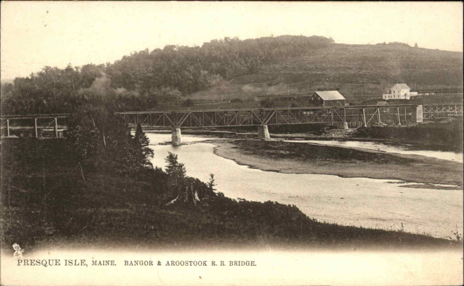 Presque Isle ME B&A RR Train Bridge TUCK c1905 Postcard