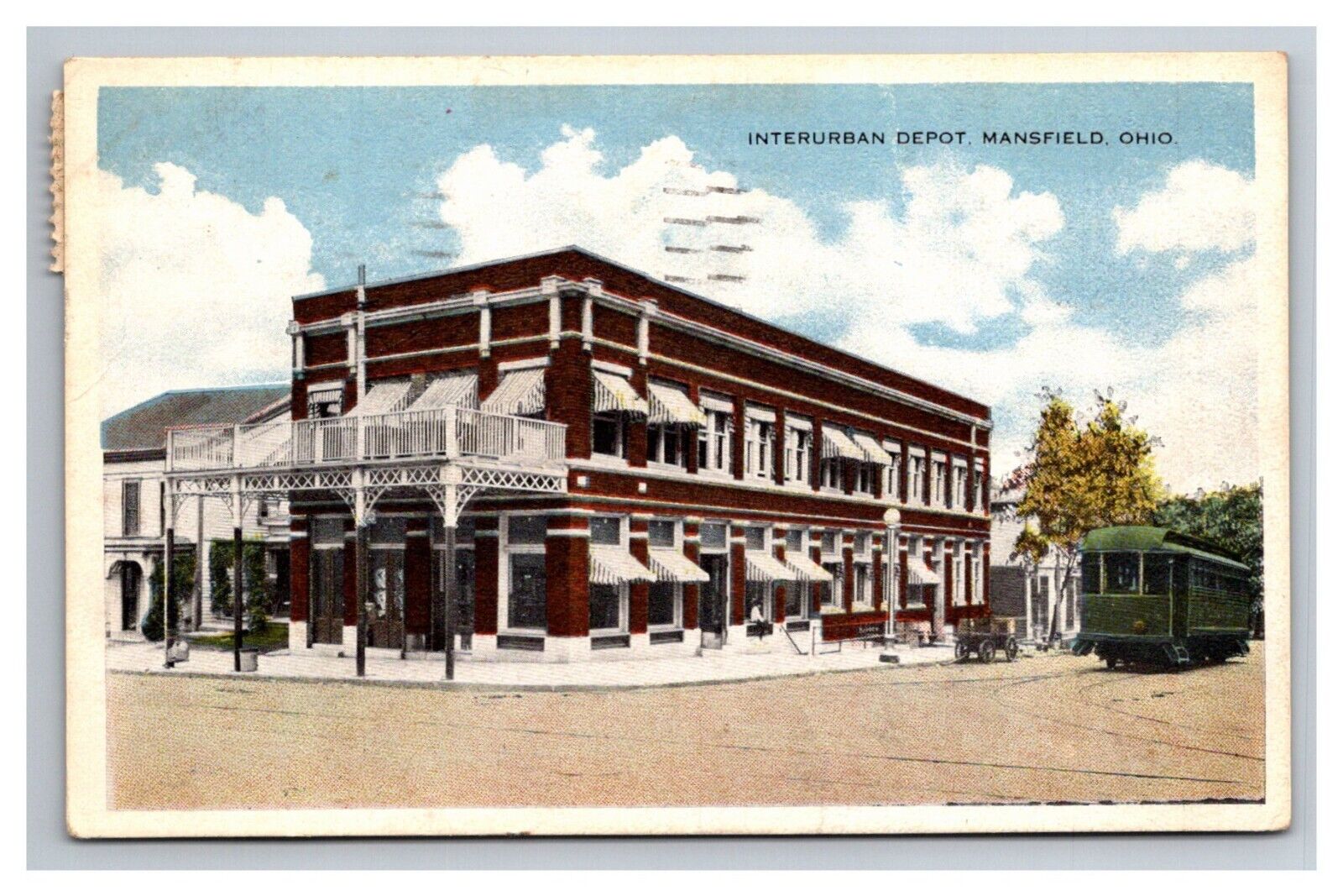 Postcard Mansfield Ohio Downtown Trolley Depot