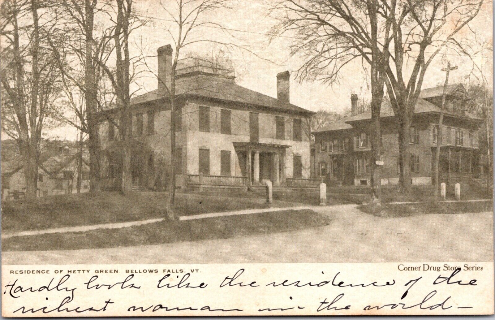 Postcard Residence of Hetty Green in Bellows Falls, Vermont