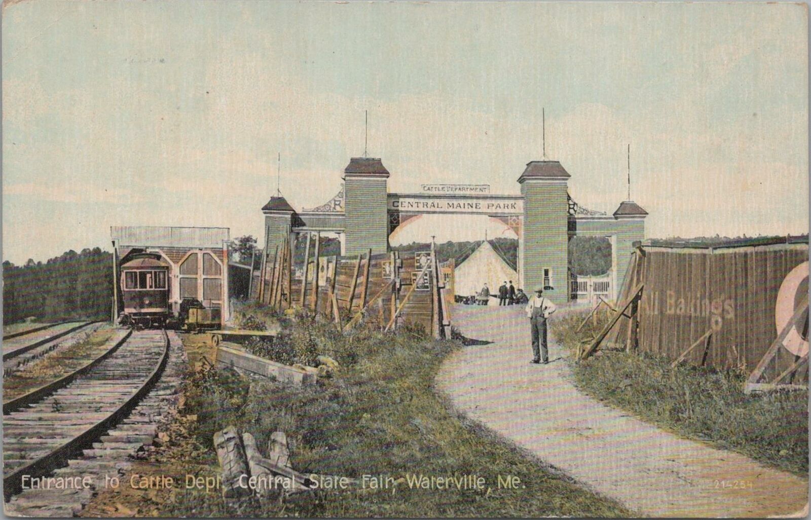 Postcard Entrance to Cattle Dept Central State Fair Waterville ME Maine 