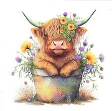 (2) Two Paper Lunch Napkins for Decoupage/Mixed Media - Cute Highland Cow picture