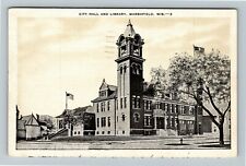 Marshfield WI- Wisconsin, City Hall And Library, Outside, Vintage Postcard picture